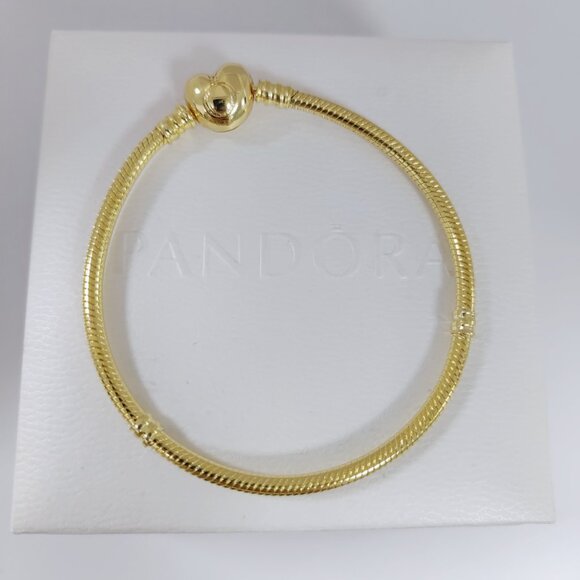 Pandora Moments Heart Clasp Snake Chain Bracelet Gold 7.9 inch - Picture 6 of 7
